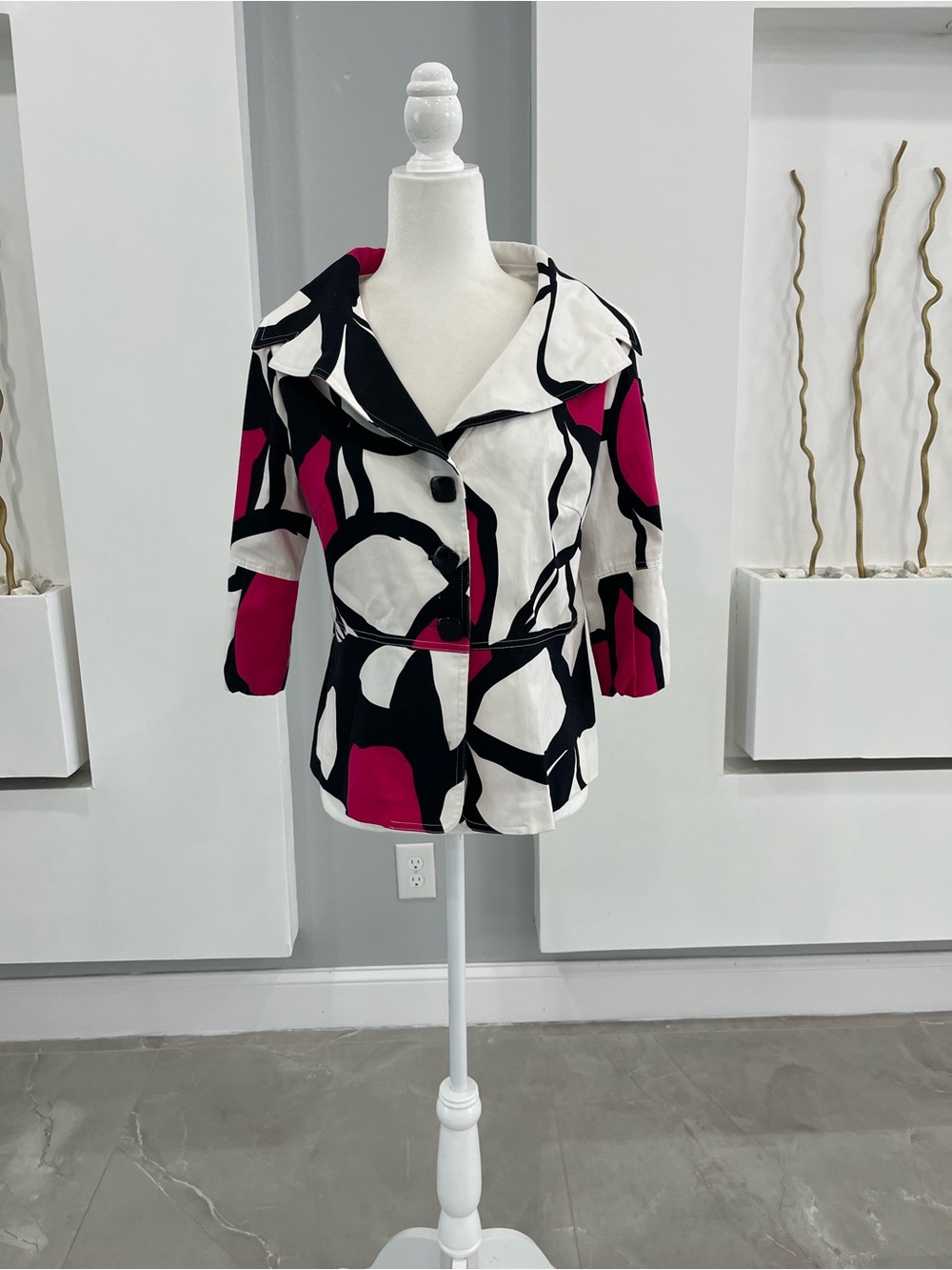 Clara Sun Woo Abstract Print Blazer in Pink, Black & White